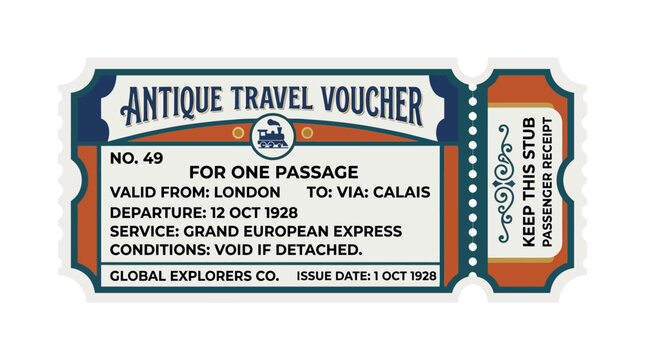 Vintage Travel Voucher Ticket: Grand European Express, 1928