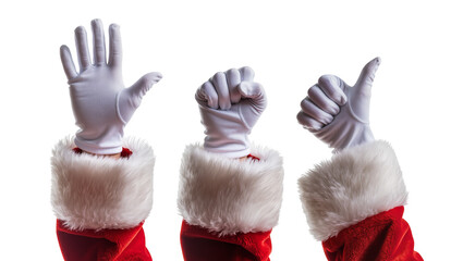 Fototapeta premium Isolated Santa Claus hands in white gloves making diverse hand gestures set for holidays