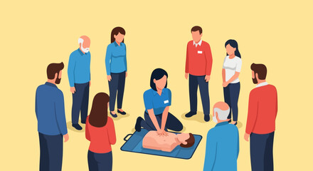 Fototapeta premium CPR Training: Instructor Demonstrates Cardiopulmonary Resuscitation on Mannequin