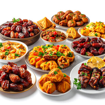 Traditional Iftar Feast Platter with Dates and Snacks