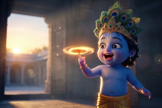 Baby Krishna Spinning Divine Disc &ndash; Sacred Light