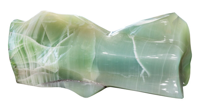 specimen of mineral from geological collection - polished natural green nephrite rock isolated on white background from Afghanistan