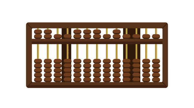Antique Wooden Abacus Calculator Isolated on White Background, Vintage Counting Tool