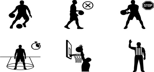 Basketball Sports Black Silhouette Icons Set Vector Collection © MdJahid