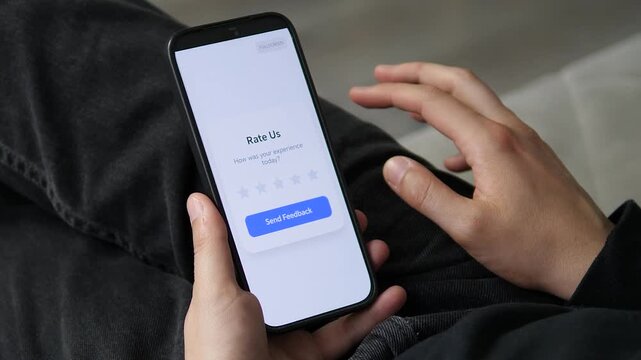 Clean mobile app screen prompting the user to rate their experience. A five-star review system with a "end Feedback button. 