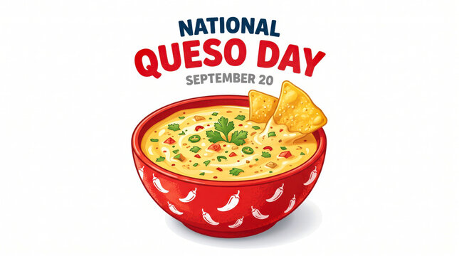 National queso day celebration with cheesy dip and tortilla chips in bowl