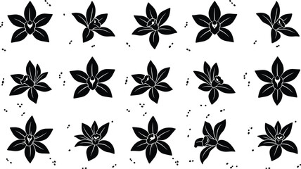 Obraz premium “Seamless floral vector pattern with five‑petal flower silhouettes and decorative dotted texture for modern textile and wallpaper design”