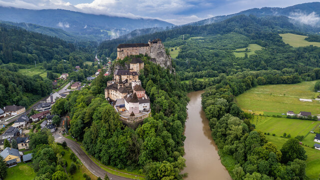 Aerial view of Orava Castle and Orava River Slovakia