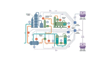 Fototapeta premium Industrial Process Control System Diagram, Automation Flowchart, Manufacturing Technology