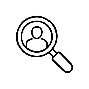 Search user icon with magnifying glass focusing on human silhouette.