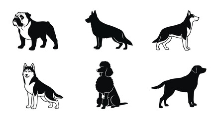 Dog breed silhouettes in black and white vector illustration silhouette © vect roy