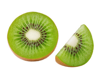 Fototapeta premium Isolated fresh sliced kiwi fruit and a wedge, vibrant green and healthy tropical snack.