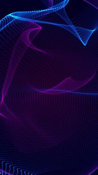 abstract blue and pink wave grid lines flow animation, futuristic ai technology and science vertical social media motion background