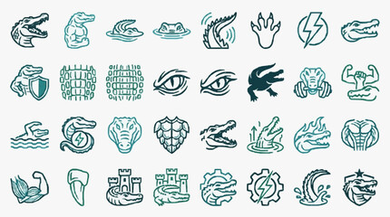 Fototapeta premium Collection of Stylized Alligator and Crocodile-Themed Icons