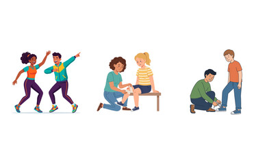 Fototapeta premium Diverse People Engaging in Daily Helpful Interactions and Active Healthy Lifestyle Activities