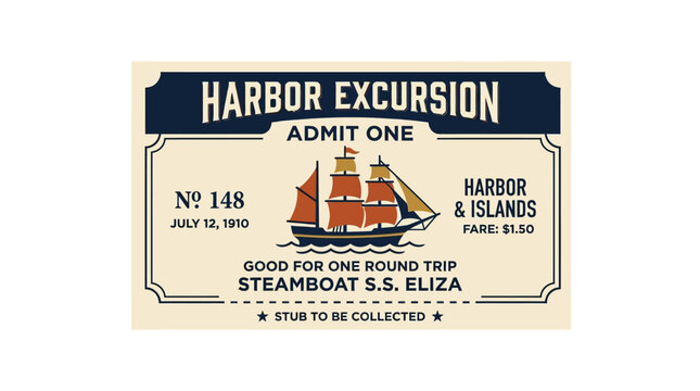 Vintage Harbor Excursion Ticket Steamboat S.S. Eliza Admit One 1910