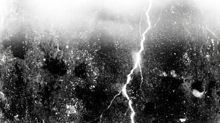 Bright white lightning bolt striking through a dark gritty textured surface with high contrast monochrome aesthetic and cinematic moody lighting © Worlds Art