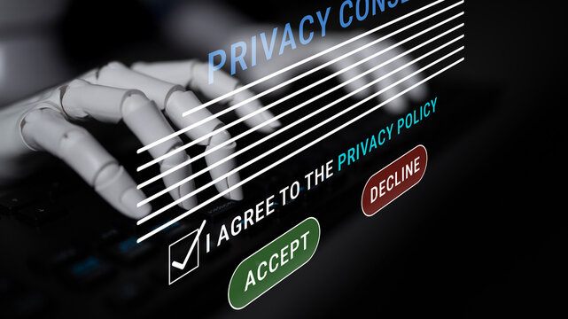 Digital Privacy Consent Agreement with Futuristic Hand and Keyboard Interaction for Online User Engagement in a Modern Environment Haptic.