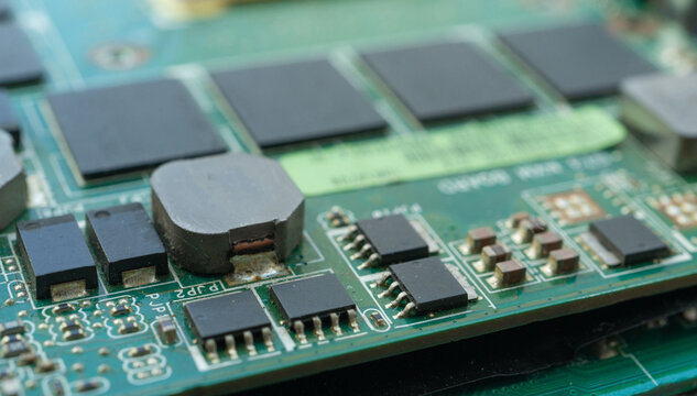 Electronic circuit board closeup, technology hardware pattern