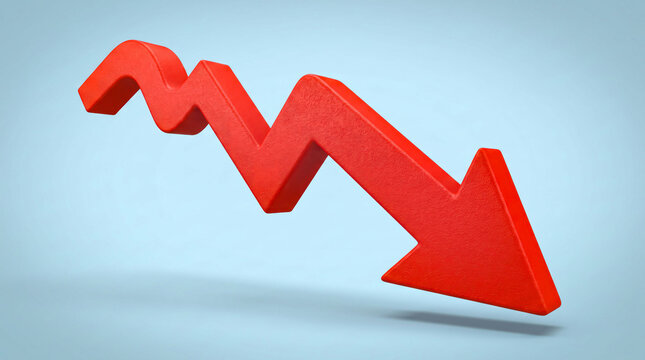 Red downward zigzag arrow illustration on light blue background