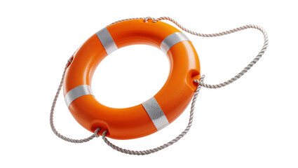 Isolated orange lifebuoy with reflective silver stripes and rope for marine safety and rescue © Niamh