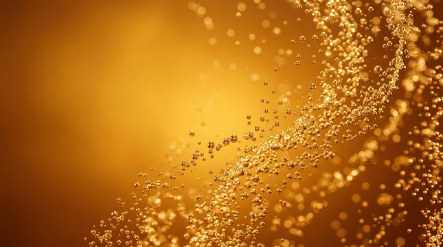 Abstract Golden Beer Bubbles Floating in Sparkling Amber Lager with Copy Space Creating Luxurious Effervescent Background for Brewing and Beverage Design