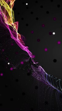 Fantastic vertical video animation with particle wave object in slow motion, 2304x4096 loop 4K