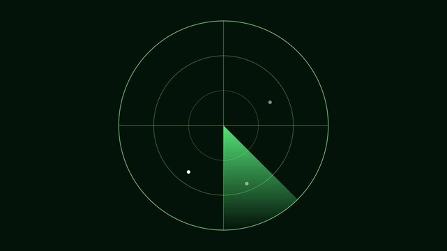 Digital radar screen scanning motion with blips and target tracking interface animation 4k sonar