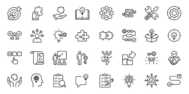 Solution icon set. Editable stroke with transparent background.