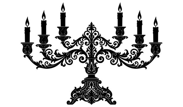 Vintage Ornate Candelabra Silhouette Featuring Decorative Candle Holder Gothic Baroque and Classic Interior Design