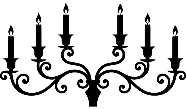Elegant Black Candelabra Silhouette Featuring Decorative Candle Holder Vintage Gothic and Classic Ornament Illustration