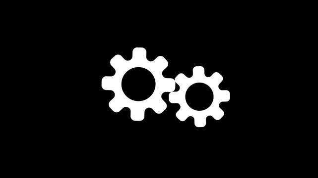 Smooth rotating interlocking gear animation on a black background. Seamless loop featuring mechanical cogwheels, ideal for engineering, automation, technology, presentations, and motion graphics.