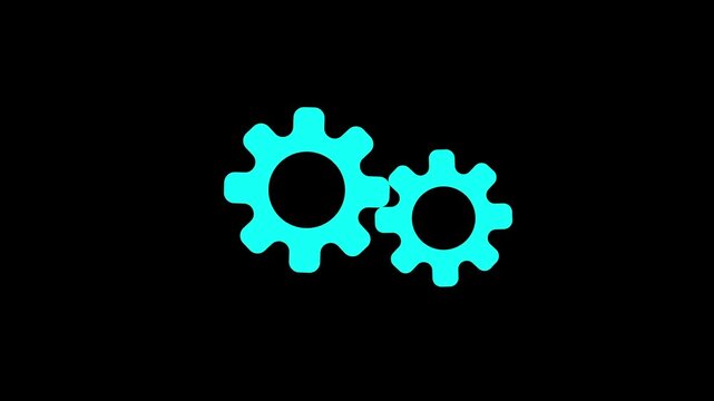 Smooth rotating interlocking gear animation on a black background. Seamless loop featuring mechanical cogwheels, ideal for engineering, automation, technology, presentations, and motion graphics.