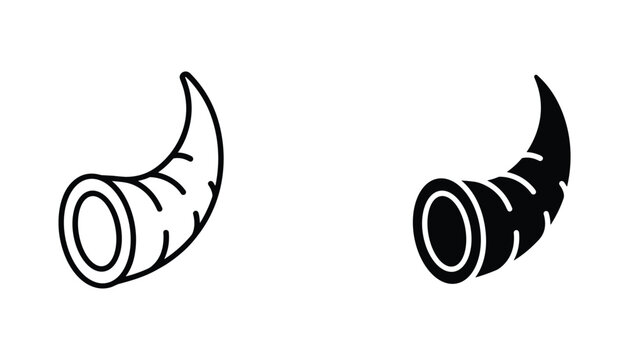 Cornucopia vector icon isolated on white Black and white outline line art and solid glyph silhouette