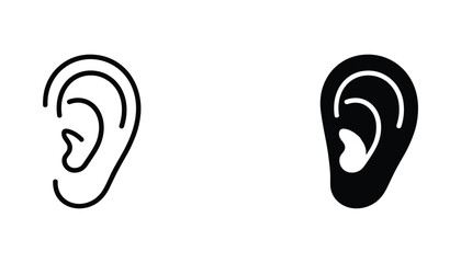 Human ear vector icon isolated on white Black and white outline line art and solid glyph silhouette © VisionGrafix