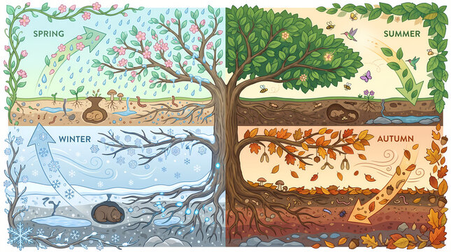 Text Free Seasonal Change Tree Cycle Infographic