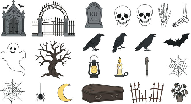 Halloween illustration set spooky elements for seasonal designs parties and digital graphics