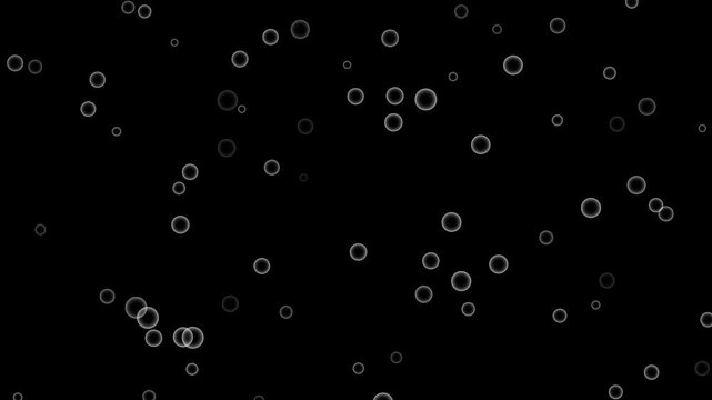 Floating white bubbles overlay on black background, abstract particle motion effect for motion and editing