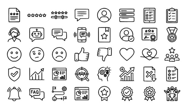 Testimonial, Customer Feedback and User Experience Editable Stroke Outline Icon Set for Reviews, Ratings and Support