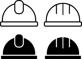 Fototapeta premium Set of construction hard hat icons in outline and solid black style for industrial design