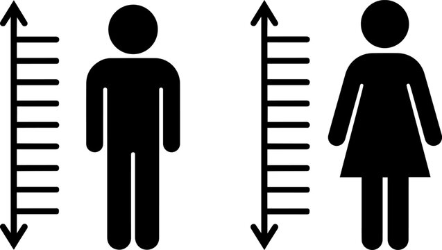 Measuring height of male and female icons on a white background minimalist style