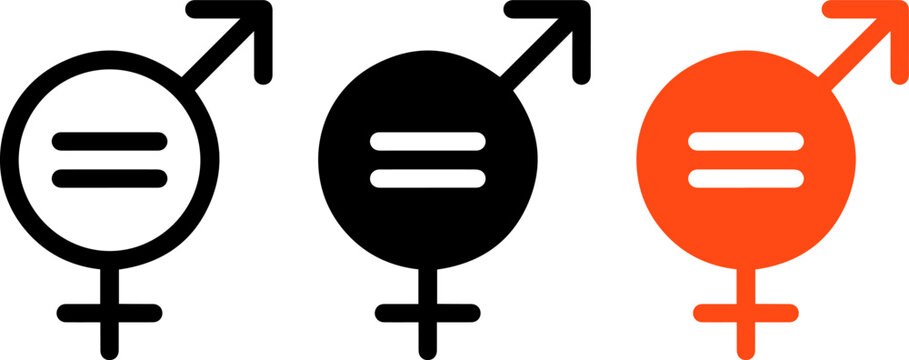 Gender equality symbols featuring male and female signs with equal sign icon