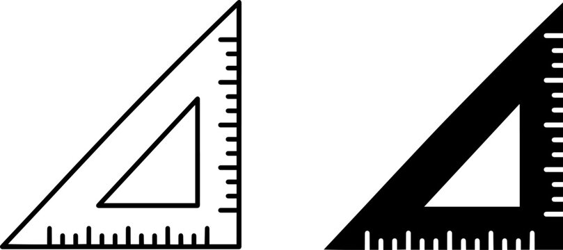 Set of triangular ruler icons for technical drawing in a minimalist style