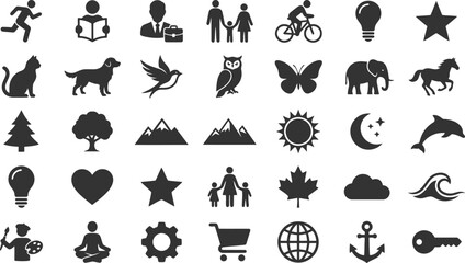 Large collection of flat vector icons for nature lifestyle and business themes © PIXAVIVE