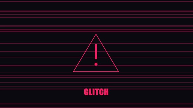 Digital glitch warning sign with exclamation mark and retro scanlines animation 4k background symbol