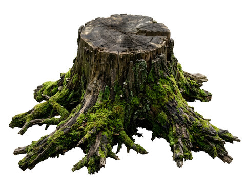 Tree stump with moss on roots