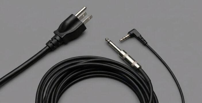 A high-quality audio cable featuring a three-prong power plug and two types of connectors, designed for versatile connectivity in audio setups.