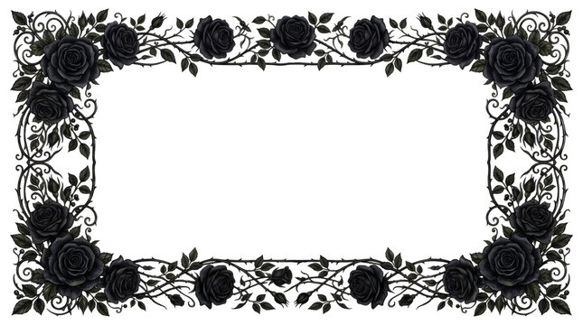 Black rose vine border design with floral pattern