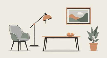 Fototapeta premium Modern living room interior with furniture and plant.