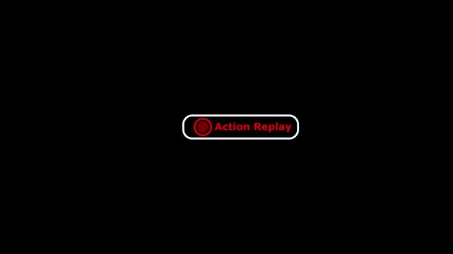 Action replay animated text button overlay recording icon indicator sports broadcast streaming live video asset cyber security identity authentication login sign flat vector illustration.
